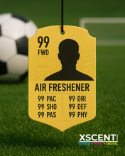 Load image into Gallery viewer, Personalised FIFA Style Card Air Freshener | Custom FUT Hanging Car Freshener
