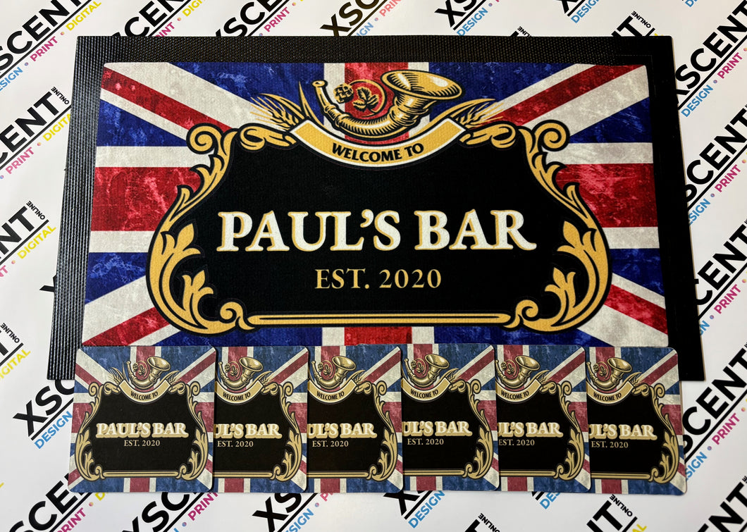 Personalised Bar Runner & Beer Mat Set