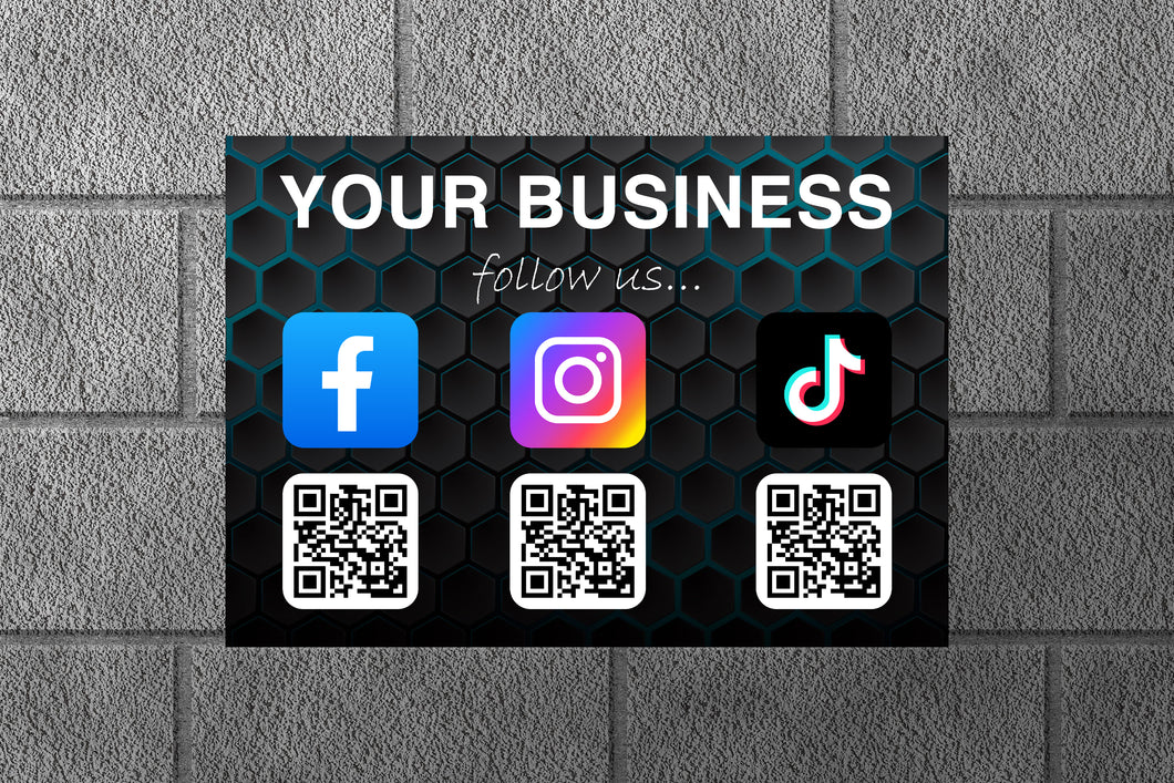 Follow Us Social Media Printed Sign & Sticker Bundle